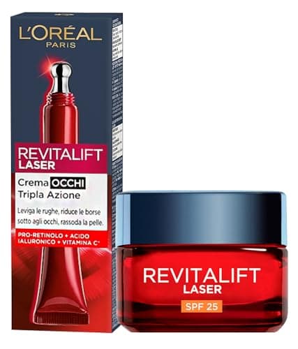 Image of L'Oréal Paris Revitalift Laser Deep Anti-Ageing Treatment SPF 25 with Hyaluronic Acid and Pro-Retinol + Revitalift Laser Anti-Wrinkle Firming Eye Cream with Vitamin C