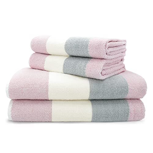 Image of Velosso 4pce Premium 100% Cotton Towel Bale Set Multi Striped Ombre Hand Bath Towels Blush Pink 2 Hand with 2 Bath Towels Bundle Set Super Absorbent Quick Drying