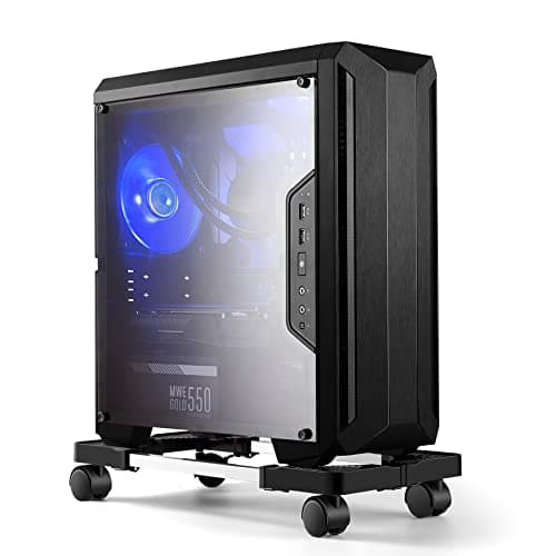 Image of Hmseng Pc Stand, Adjustable computer tower stand, Cpu Stand with 4 Rolling Caster Wheels,Fits Most PC Under Desk-Black