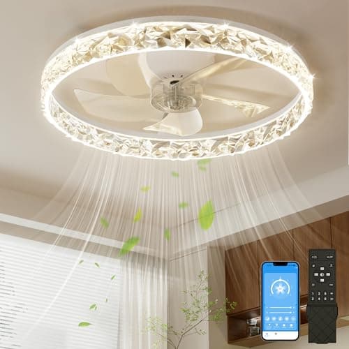 Image of NIORSUN 50CM LED Ceiling Fan with Lights and APP Remote, Dimmable Low Profile Ceiling Fans, Flush Mount Ceiling Fan, Stepless Color Temperature Change and 6 Speeds（White）