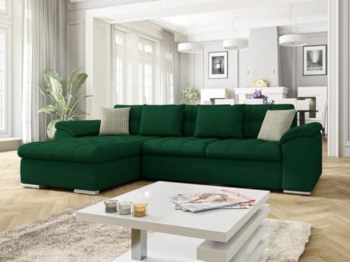 Image of ChillMe Velvet Corner Sofa Bed 'Oxford' L-Shape Sofa and Universal Corner - with storage and FREE assembly (Bottle Green)