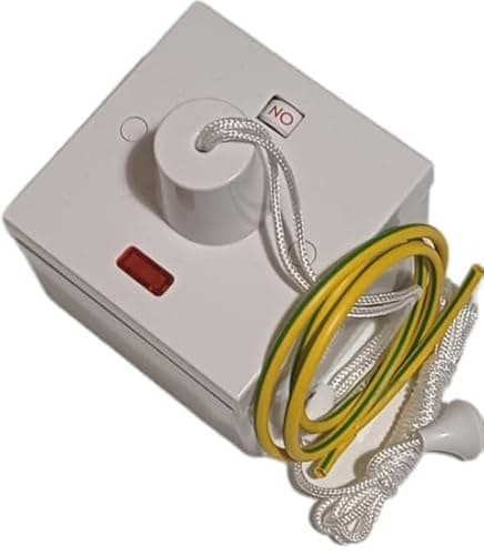 Image of SHOWER PULL CORD SWITCH DOUBLE POLE 50 AMP COMPLETE WITH 47MM SURFACE BOX AND EARTH SLEEVING WHITE
