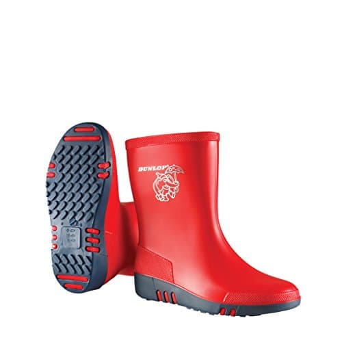 Image of DUNLOP Mini - Unisex Kids Wellington Elephant Pattern Calf High Fashion Rain Boots, Red/Navy Blue, Waterproof and Chemical Resistant PVC Wellies for Outdoor and Gardening - EU26, UK8