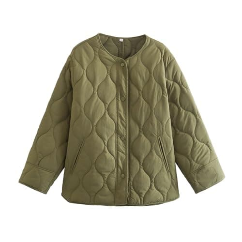 Image of ANHATUIV Women's Fleece Jackets Diamond Quilted Jacket Lightweight Puffer Jacket Women's Cotton Padded Buttons Coats with Diamond Check and Collarless Pocket Petite Ski L
