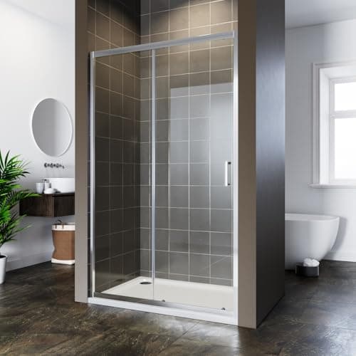 Image of ELEGANT 1100x700mm Sliding Shower Door 6mm Safety Tempered Glass Reversible Bathroom Shower Enclosure Cubicle with Tray and Waste
