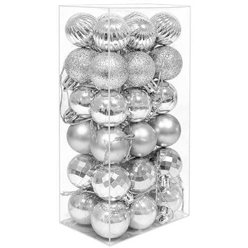 Image of 36PCS 4CM Christmas Baubles Xmas Balls Tree Decorations Small Shatterproof Christmas Tree Balls Hanging Ornaments for Home Holiday Party, Silver