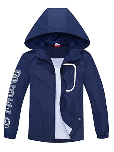 Image of ALXHUTE Boys Girls Waterproof Rain Jacket, Kids Lightweight Raincoat Windbreaker with Hood Navy UK:11-12 Years (manufacturers's size: 150)