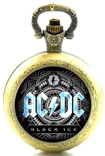 Image of Cymru Apparel Gift Boxed ACDC AC/DC Black Ice Quartz Pocket/Necklace Watch