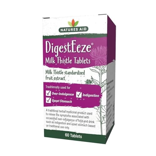 Image of Natures Aid DigestEeze Milk Thistle 60 Tablets – Supports Liver & Digestive Health – High Strength Silymarin – Vegan, Non-GMO, Gluten-Free – Traditional Herbal Remedy for Indigestion Relief