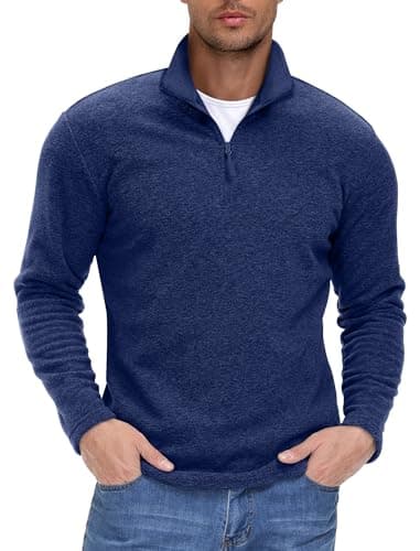 Image of EKLENTSON 1/4 Zip Top Men Thermal Winter Running Outdoor Fleece Sweatshirt Pullover Stand Collar Jumpers Pullover Dark Blue,XL