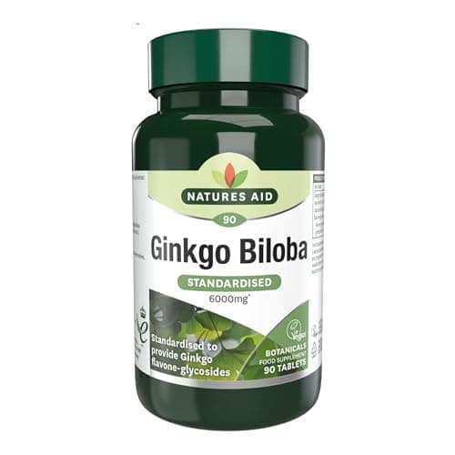 Image of Natures Aid Ginkgo Biloba 6000mg High Strength - Supports Brain Function, Memory & Circulation Natural Antioxidant Food Supplement - Vegan, Non-GMO, Gluten-Free - 90 Tablets