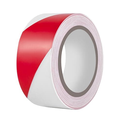 Image of Duccinp Hazard Tape 50mm x 33m Red and White Ultra-Adhesive Hazard Warning Safety Stripe Tape, Adhesive Marking Barrier Tape for Marking Floor, Walls
