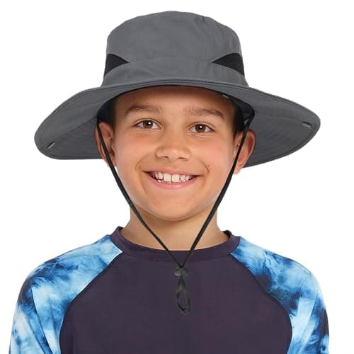 Image of INOGIH Kids Boys Summer Sun Hat - Wide Brim Sun Protection Outdoor Bucket Hat Summer Beach Hat for Boys Girl Teens（for 5-9 Years Dark Grey