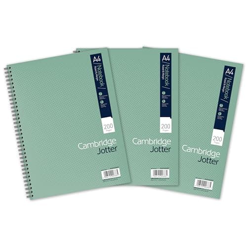 Image of Cambridge Jotter A4 Notebook, Wirebound, 8 mm Lined with Margin, 200 Pages, 80gsm, Pack of 3 Notepads, Perforated Edges