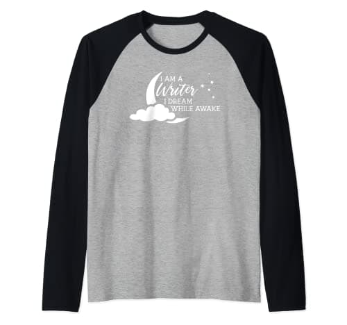 Image of I Am A Writer I Dream While Awake Crescent Moon Raglan Baseball Tee