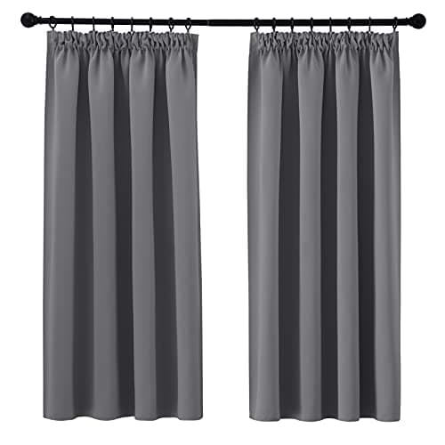 Image of PONY DANCE Pencil Pleat Blackout Curtains Grey Thermal Insulated Curtains 46x54 Inch Drapes for Bedroom, Kitchen, Short Window Curtains with Hooks for Track Rail, W46 X L54, 2 Panels