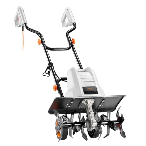 Image of VonHaus Electric Tiller 1500W – Garden Soil Cultivator/Rotavator – 400RPM No Load Speed, 6 Steel Blades, 450mm Working Width – H Bicycle Handle, Electronic Brake, 2 Foldable Wheels, Collapsible Handle