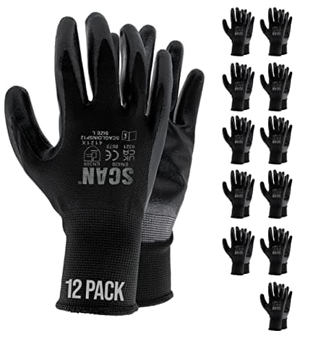 Image of Scan SCAGLOINSP12 12 Pairs Inspection Gloves Nitrile Coated - Large Size 9