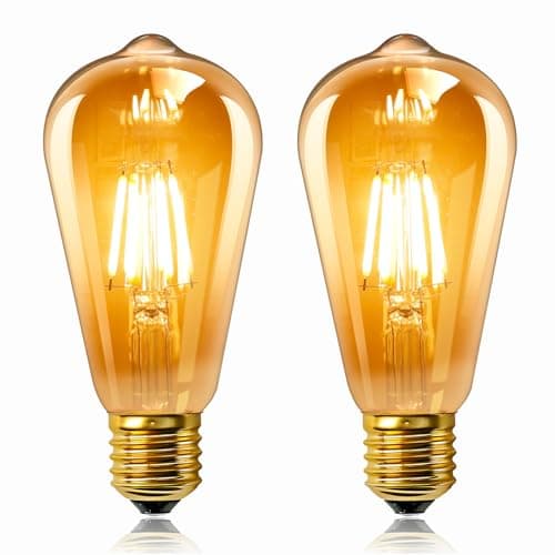 Image of Caldarax Vintage Light Bulb E27 Edison Screw, LED 6W Equivalent to 60 Watt, Retro Amber Glass Bulb, Warm White 2200K, 600LM, Non-dimmable, ST64 Retro Filament Bulbs, Squirrel Cage Bulbs, 2 Pack
