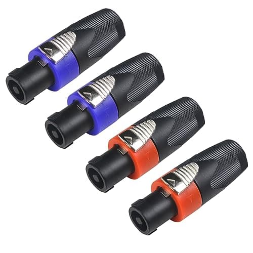 Image of Speakon Connector, Nl4fx Speakon Plug Connectors Speakons Cables, 4 Pin Female to Nl4fc Male Converter Nl2fx Speaker Cable Plug 4 Pole for Speakers Powercon Twist Lock (4 packs red and blue)