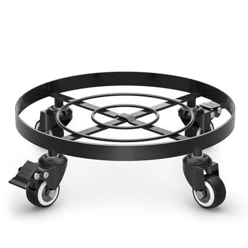 Image of WELDUN Metal Plant Stand with Wheels, Heavy Duty Garden Planter Stand Ø32cm, Mobile Potting Trolley, Plant Caddy, Suitable for Outdoor Patios, Decks and Indoors Black
