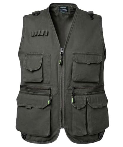 Image of KTWOLEN Men's Outdoor Multi-Pocket Utility Vest Lightweight Cotton Gilet Travel Fishing Hiking Photography Sleeveless Jacket, Green, L