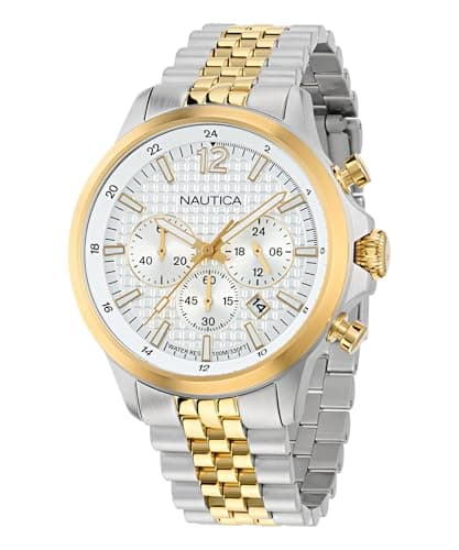 Image of Nautica Men's NCT Blue Ocean Chronograph Watch, Gold-Silver/White/Gold-Silver, One Size, Classic