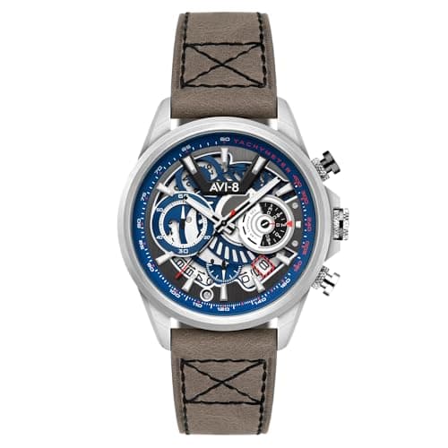Image of AVI-8 Men's 44mm Hawker Harrier Matador Chronograph Slate Blue Watch with Leather Strap AV-4125-03