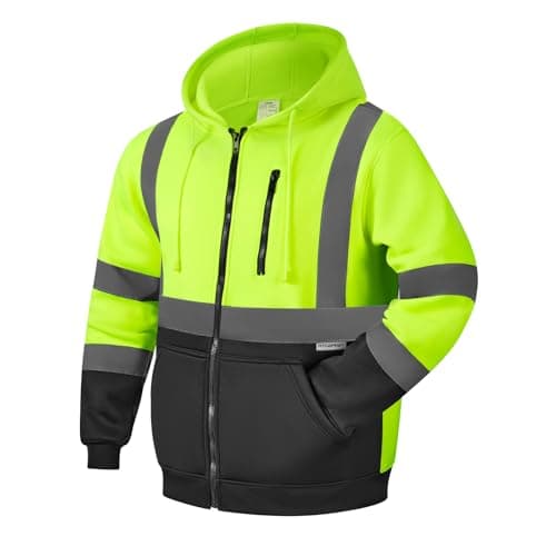 Image of HYCOPROT Safety High Visibility Hoodie Hi-Vis Safety Sweatshirts Fleece Lightweight Reflective Work Jacket Pockets Full Zip Workwear Warm Top for Men Women EN ISO 20471