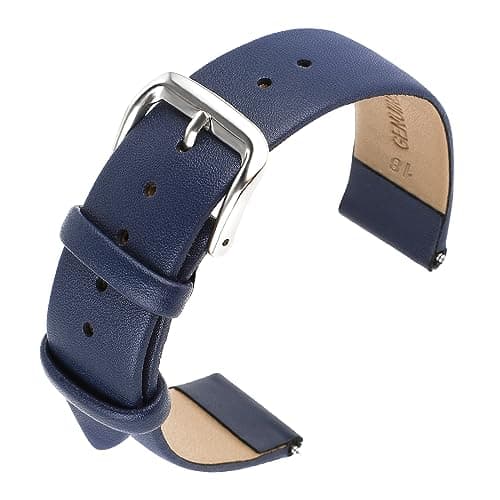 Image of Cobee Leather Watch Straps, Soft Calfskin Leather Watch Band Quick Release Leather Replacement Watchband for Men Women Universal Watches Bracelet Stainless Steel Clasp Buckle(Dark Blue, 18mm)