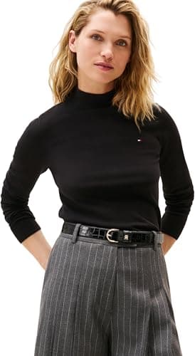 Image of Tommy Hilfiger Women’s Fine Jersey Long Sleeve Top with Mock Neck, Black (Black), XXL