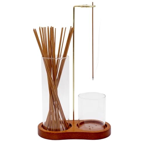Image of Wooden Upside Down Incense Holder for Sticks with Removable Glass Ash Catcher and Incense Holder for Yoga, Spa, Tea, Zen Meditation (Brown)