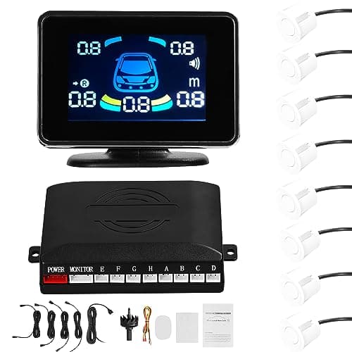 Image of Shkalacar Car Parking Sensors Front & Rear Reversing Sensors Support Sound Warning/Buzzer/Mute with 8 Parking Sensors Distance Detection LCD Distance Display