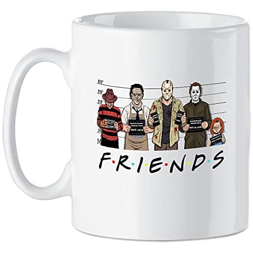 Image of Horror Movie Friends Mug Halloween Nightmare On Elm Street Friday 13th Texas Chainsaw Massacre Childs Play Chuck 80s Movie Memorabilia Mug