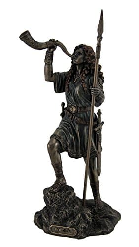 Image of Veronese Design Boudica Warrior Queen of Iceni Holding Spear Blowing Celtic Horn Statue