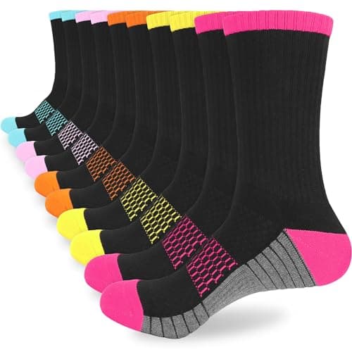 Image of KOOOGEAR Womens Ladies Cushioned Walking Hiking Work Socks Black Anti Blister Thick Winter Sports Support Socks for Womens 4-7 Multipack Non Slip Cotton Thermall Athletic Socks 5 Pairs