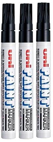 Image of Uni Coloured Medium (2.2-2.8mm) PX-20 Black Oil Paint Marker Pen Metal Glass Wood Plastic Stone Outdoor Bullet Nib Tip (Pack Of 3)