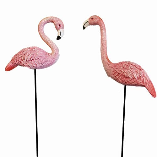 Image of MUAMAX Miniature Flamingo Picks 2 Pack Fairy Garden Accessories Pink Miniature Garden Flamingo Figurines Decorative Plant Stakes for Pots Ornaments