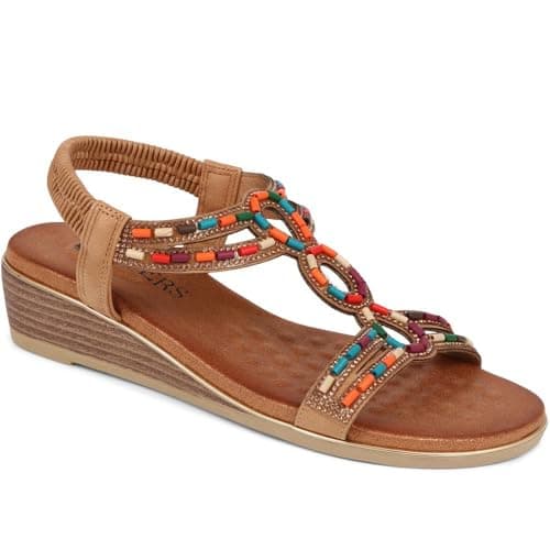 Image of Embellished Wedge Sandals - Camel Size 5