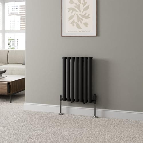 Image of DuraTherm® 600 x 420mm Black Horizontal Designer Radiator Single Column Oval Tube Modern Central Heating Panel Bathroom Radiators