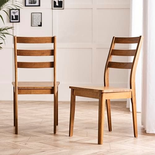 Image of Furniturebox UK 2x Lynton Solid Wood Dining Chairs – Dark Walnut Stain – Modern Farmhouse Kitchen Chairs – Retro Mid-Century Style Traditional Wooden Dining Furniture
