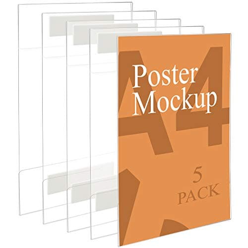 Image of Kurtzy A4 Adhesive Wall Poster Holders (5 Pack) - Universal Wall Mounts - Crack & Scratch Resistant - Clear Acrylic Sign Displays with Adhesive Tape - Office, Store & Restaurant - No Drilling Required