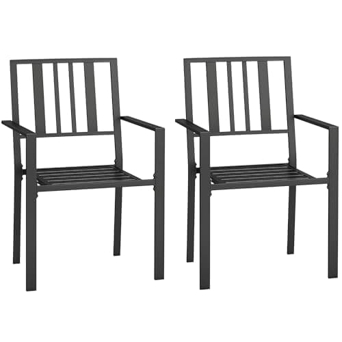 Image of Outsunny Set of 2 Garden Chairs, Stackable Outdoor Chairs with Metal Slatted Seat & Backrest, for Yard, Garden, Black