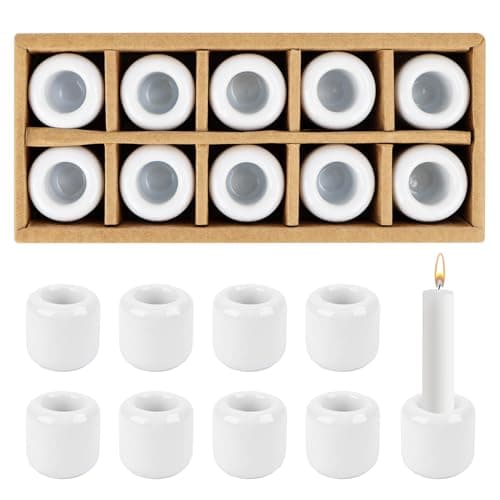 Image of Mini Candle Holder with 1.8 cm Bore, Ceramic Candle Holder, Taper Candles, Pack of 10 Candle Holders, White Ceramic Taper Candle Holder for Altar Ceremonies, Candle Lighting, Interior Decoration