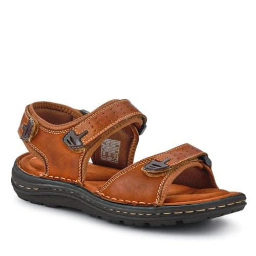 Image of Men's Leather Adjustable Sandals - Tan Size 9