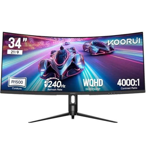 Image of KOORUI 34 inch Ultrawide Curved Gaming Monitor,240hz,WQHD(3440x1440),HDR400,Contrast 4000:1,1ms,1500R,Adaptive Sync,PIP/PBP,VESA,DP/HDMI G3441XC