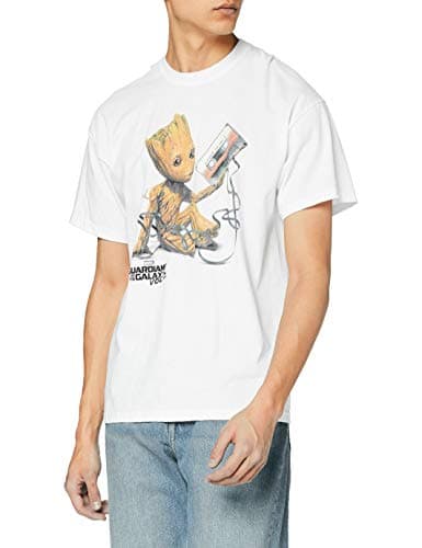 Image of CID Men's Guardians of the Galaxy Vol 2 - Groot & Tape T Shirt, White, M UK