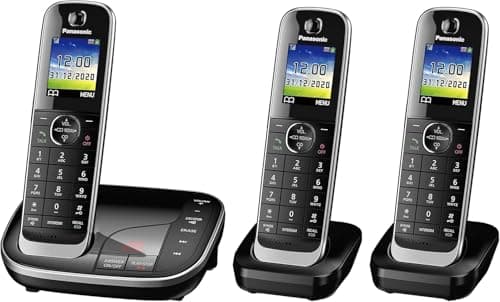 Image of Panasonic KX-TGJ323EB Landline Phone Cordless, House phones, Nuisance Call Blocker, Answer machine, Colour Display, Triple Handset - Black