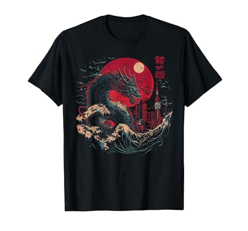 Image of Japanese Tokyo Rising Dragon Great Wave Off Kanagawa Kanji T-Shirt, Men, Black, XX-Large