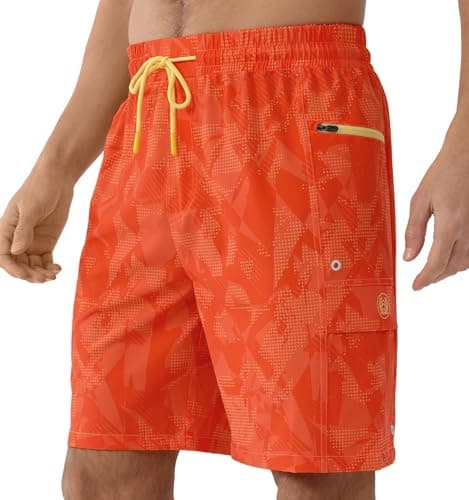 Image of APTRO Mens Swimming Shorts 9" with No Mesh Lining Quick Dry Board Shorts Swim Trunks Athletic Shorts with Zip Pockets Geometric Orange 3XL
